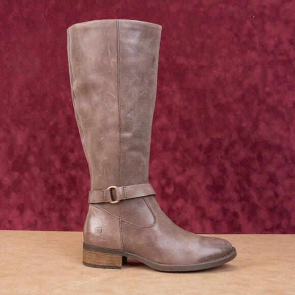 Born Women Braydon Dark Brown Distress Leather Farm Riding Knee Boots sz 7.5 - Picture 4 of 10